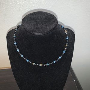 Light blue jasper & striped agate black necklace